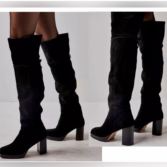 Free People Shoes - Free People Suede Black Knee-High Boots